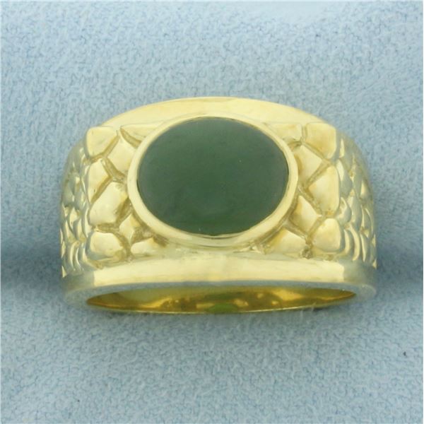 Heavy Jade Ring in 18K Yellow Gold.