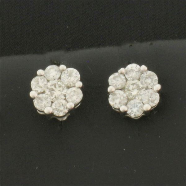 Diamond Cluster Earrings in 14K White Gold