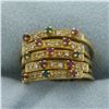 Image 1 : Emerald Ruby and Diamond Stacking Rings in 18K Yellow Gold