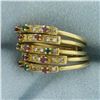 Image 3 : Emerald Ruby and Diamond Stacking Rings in 18K Yellow Gold