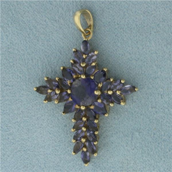 Tanzanite Cross Pendant in 10K Yellow Gold