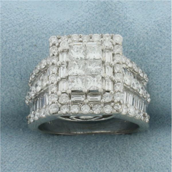 Baguette, Princess, and Round Diamond Ring in 14K White Gold