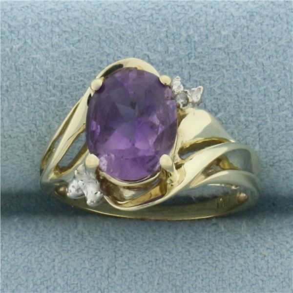 Amethyst and Diamond Ring In 10K Yellow Gold