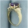 Image 3 : Amethyst and Diamond Ring In 10K Yellow Gold