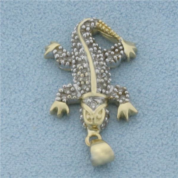 Diamond Lizard Gecko Pendant in 10K Yellow Gold