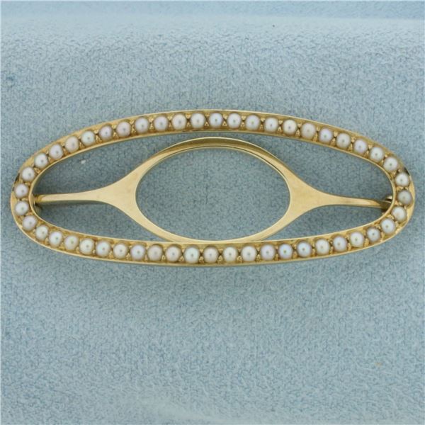 Antique Seed Pearl Wedding Hair Clip in 14K Yellow Gold