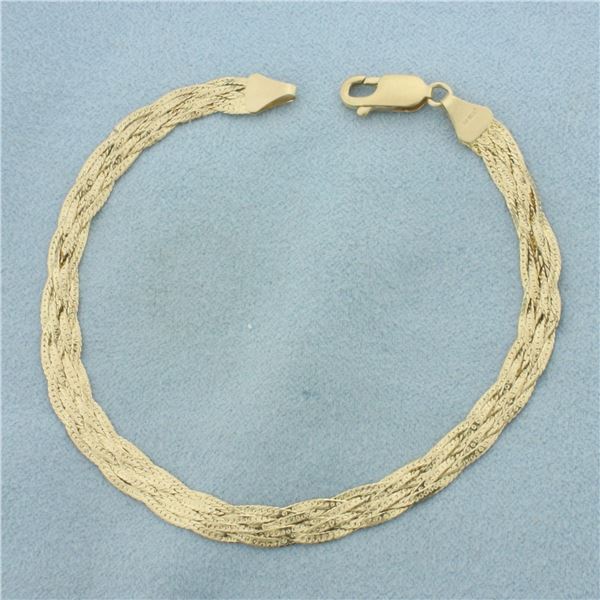 Italian Braided Herringbone Link Bracelet in 14K Yellow Gold