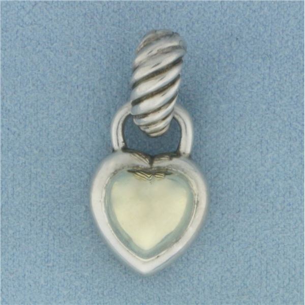 David Yurman Two Tone Cable Heart Pendant Enhancer in Sterling Silver and 14K Yellow Gold