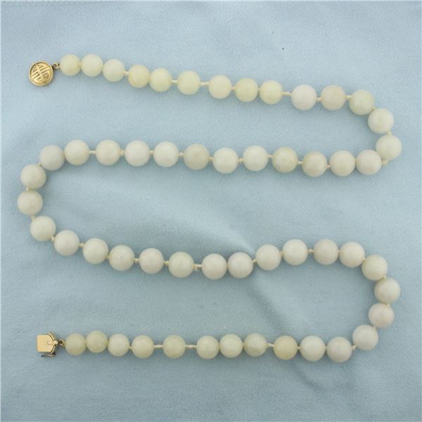 Gump's 10mm White Jade Necklace in 14K Yellow Gold
