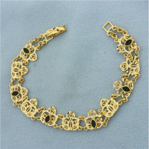 Enamel Inlay Filigree Bracelet in 21K Yellow Gold