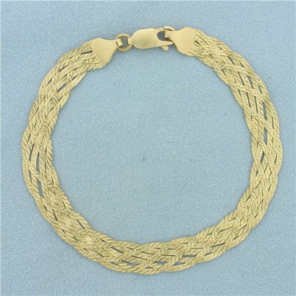 Italian Woven Herringbone Link Bracelet in 14k Yellow Gold