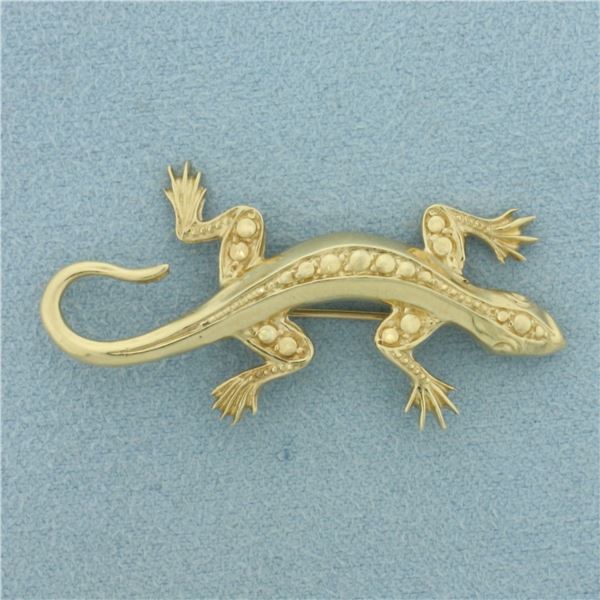 Gecko Lizard Brooch Pin in 14k Yellow Gold