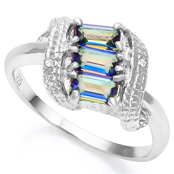 Ocean Mystic Topaz and Diamond Scroll Ring in Sterling Silver