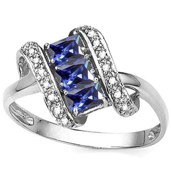 Lab Tanzanite and Diamond Scroll Ring in Sterling Silver