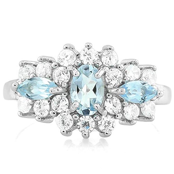 Sky Blue Topaz, White Sapphire, and Diamond Ring in Sterling Silver
