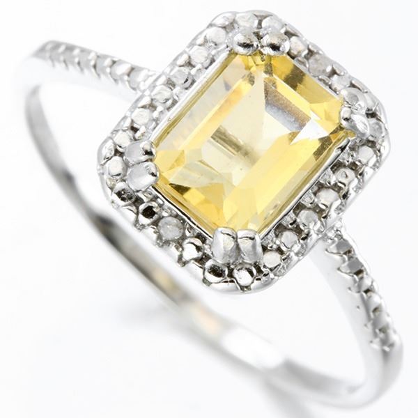 Citrine and Diamond Halo Ring in Sterling Silver