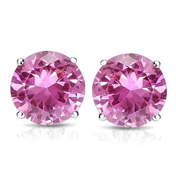 10MM Round Lab Pink Sapphire Stud Earrings in Sterling Silver