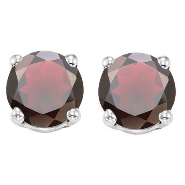 8MM Round Garnet Stud Earrings in Sterling Silver
