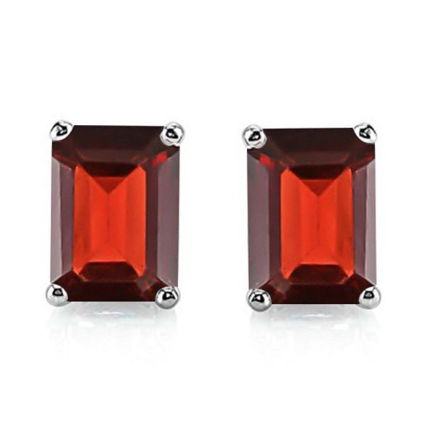 5x7 Emerald Cut Garnet Earrings in Sterling Silver
