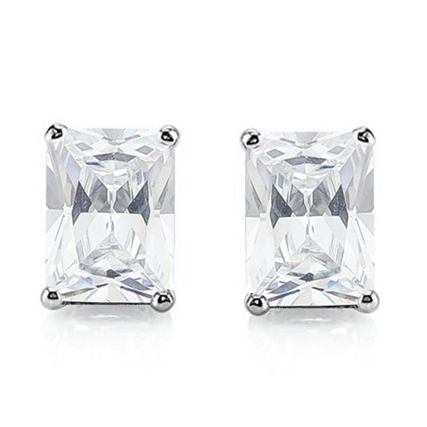 5x7 Emerald Cut White Topaz Earrings in Sterling Silver