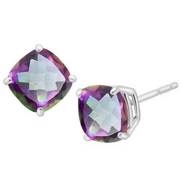8MM Cushion Mystic Topaz Earrings in Sterling Silver