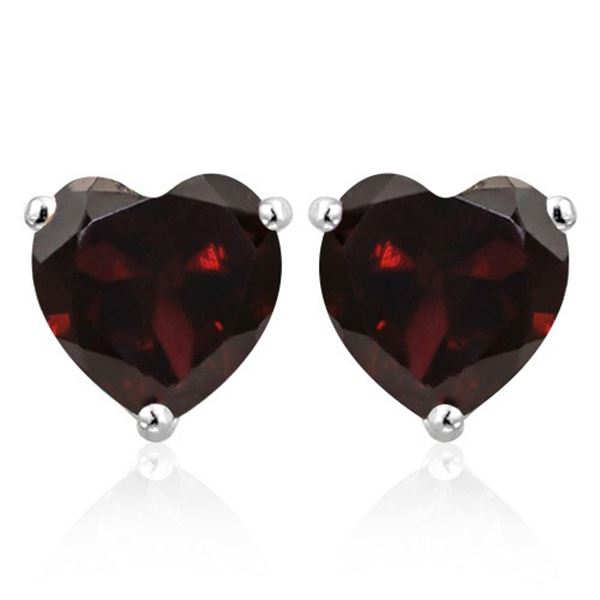6MM Heart Garnet Earrings in Sterling Silver