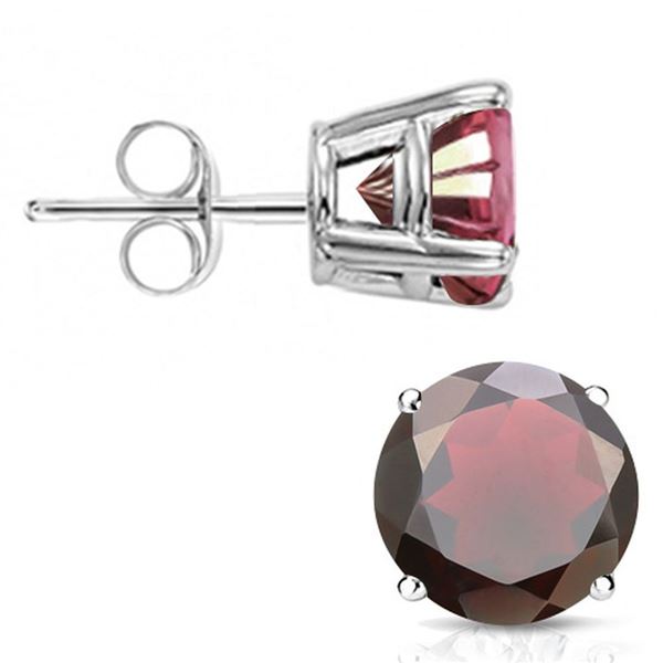 6MM Round Cut Garnet 2CTW Stud Earrings in Sterling Silver
