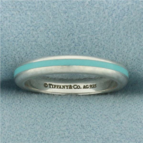 Tiffany and Co Turquoise Enamel Stacking Ring in Sterling Silver