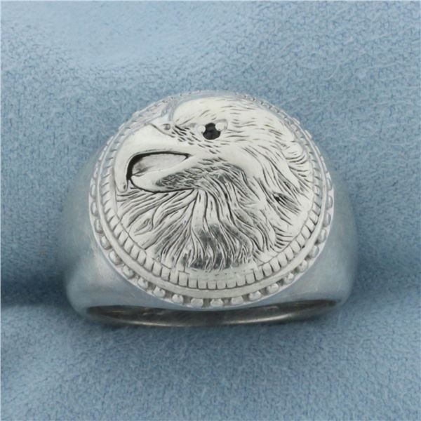 Mens Effy Black Spinel Eagle Ring in Sterling Silver