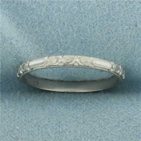 Vintage Flower Stacking Band Ring in 14K White Gold