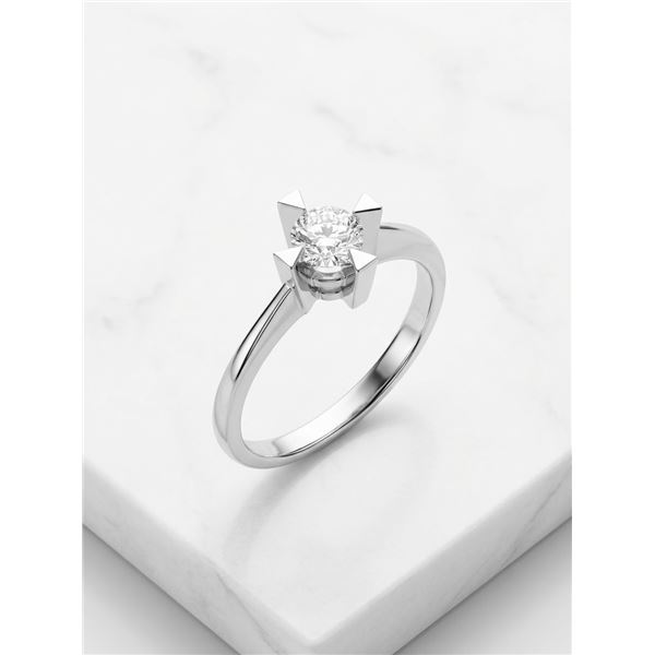 18K White Gold Solitaire Ring with Round Diamond Center, Hallmarked AU 750, 1.7g