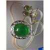 Image 1 : 11.8g 925 Silver Necklace with Green Stone Pendant, 18K Gold Plated, Includes Earrings