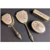 Image 3 : Four-Piece Vanity Set With Embroidered Floral Motifs and Ornate Handles