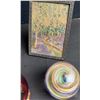 Image 3 : Decorative Lot: Ruby Glassware, Plate, Crystal Jar, Miniature Painting, Basket