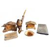 Image 1 : 6 Swiss Chalet Figurines, Carved Pipe, Coin Purse, Wallet, Textiles