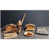 Image 2 : 6 Swiss Chalet Figurines, Carved Pipe, Coin Purse, Wallet, Textiles