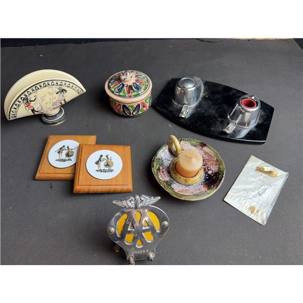 Collectibles Including AA Badge, Inkwell, Coasters, Trinket Box, Candle Holder