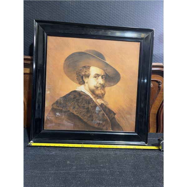 Framed Portrait Print, Gentleman in Hat, L.P. Brownlow Nottingham Label, 67x67cm