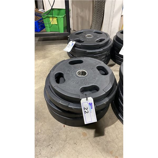 5 AMERICAN BARBELL COMMERCIAL EXERCISE RUBBER PLATES 4-45LB & 1-35LB