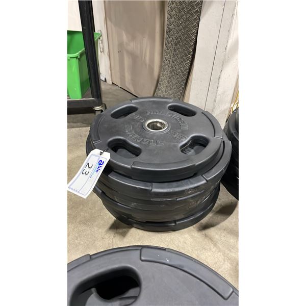 6 AMERICAN BARBELL COMMERCIAL EXERCISE RUBBER OLYMPIC PLATES 5-45LB & 1-35LB