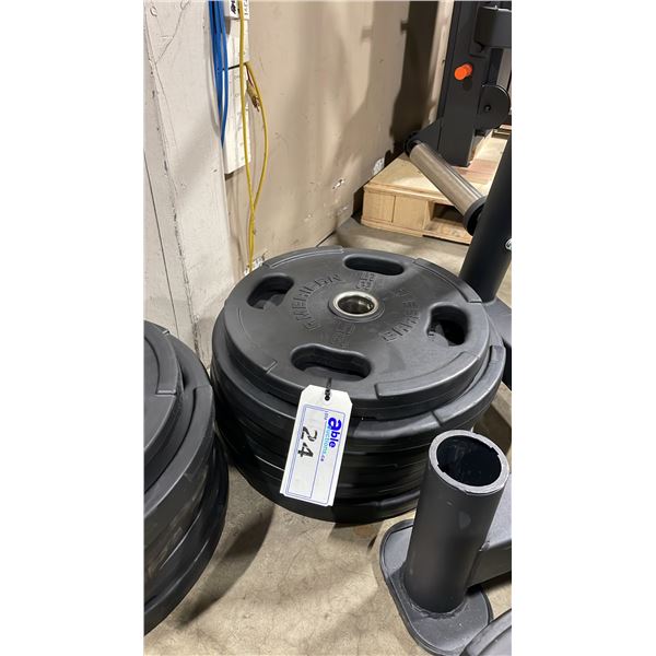 6 AMERICAN BARBELL COMMERCIAL EXERCISE RUBBER OLYMPIC PLATES 5-45LB & 1-35LB