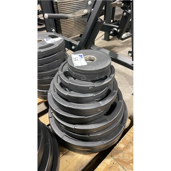 10 AMERICAN BARBELL COMMERCIAL EXERCISE RUBBER OLYMPIC PLATES 2-45LB, 2-35LB, 2-25LB, 2-10LB & 2-5LB