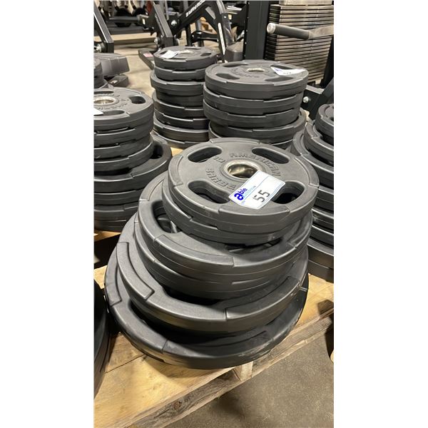 8 AMERICAN BARBELL COMMERCIAL EXERCISE RUBBER OLYMPIC PLATES 2-45LB, 2-35LB, 2-25LB & 2-10LB