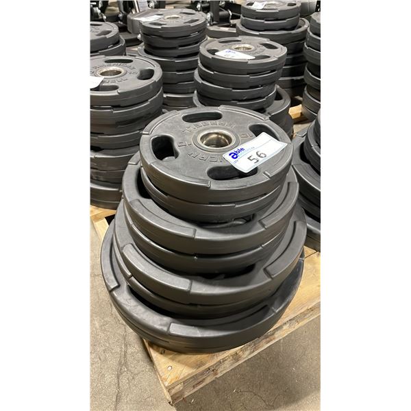 8 AMERICAN BARBELL COMMERCIAL EXERCISE RUBBER OLYMPIC PLATES 2-45LB, 2-35LB, 2-25LB & 2-10LB