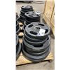 Image 1 : 8 AMERICAN BARBELL COMMERCIAL EXERCISE RUBBER OLYMPIC PLATES 2-35LB, 3-25LB & 3-10LB