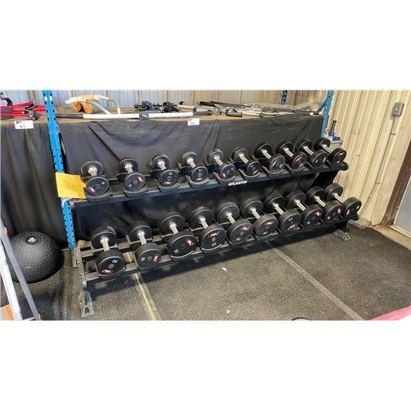 ATLANTIS STRENGTH S-187 COMMERCIAL 10 PAIR DUMBBELL RACK WITH UMAX DUMBBELL WEIGHTS (5LB-50LB)