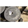 Image 2 : STACK OF 9 AMERICAN BARBELL ASSORTED RUBBER COATED FREE WEIGHTS ON MOBILE WEIGHT STAND