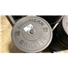 Image 2 : STACK OF 9 AMERICAN BARBELL ASSORTED RUBBER COATED FREE WEIGHTS ON MOBILE WEIGHT STAND