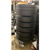 Image 3 : STACK OF 8 AMERICAN BARBELL ASSORTED RUBBER COATED FREE WEIGHTS ON MOBILE WEIGHT STAND