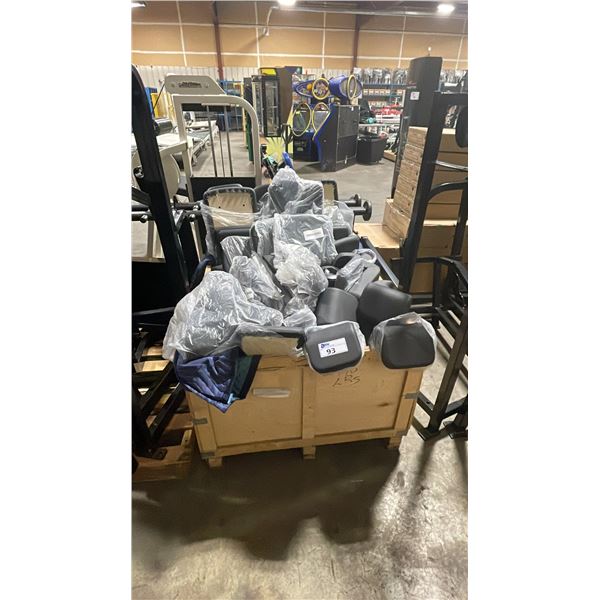 WOODEN PALLET CRATE OF ASSORTED COMMERCIAL EXERCISE MACHINE CUSHIONS